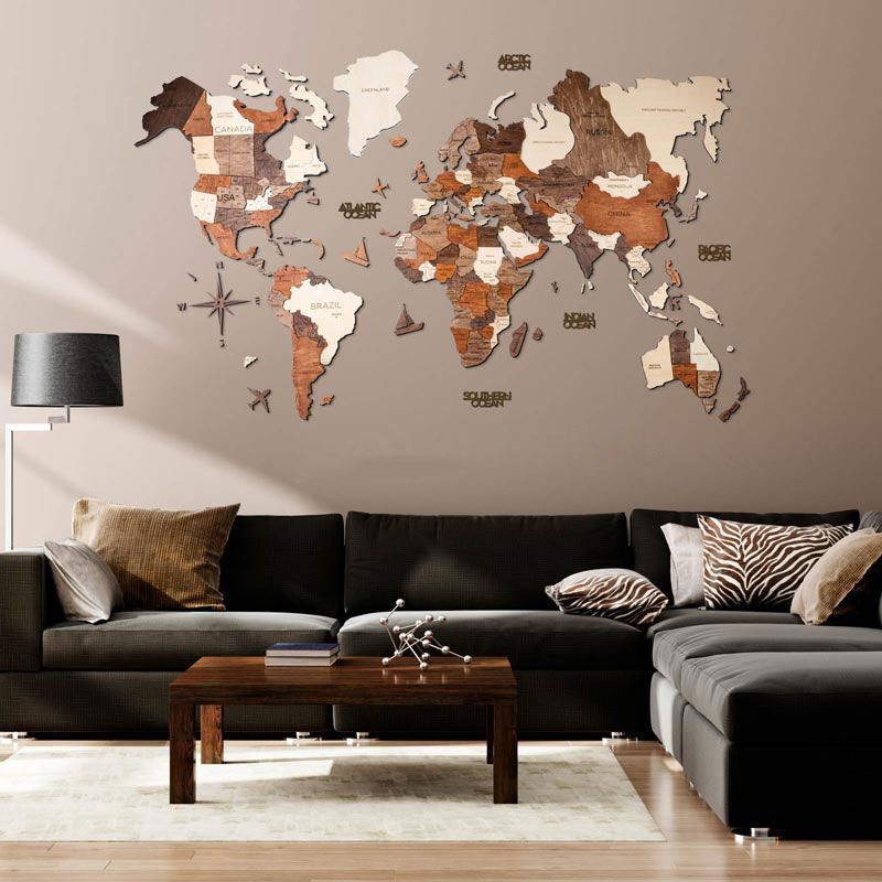 Enjoy The Wood - 3D Wood World Map Prime - Multicolor Basic L