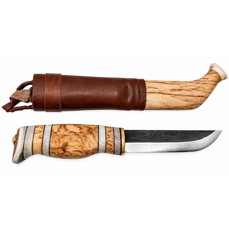 Wood Jewel - Kniv med buet slire og skaft i reinhorn og bjørk 