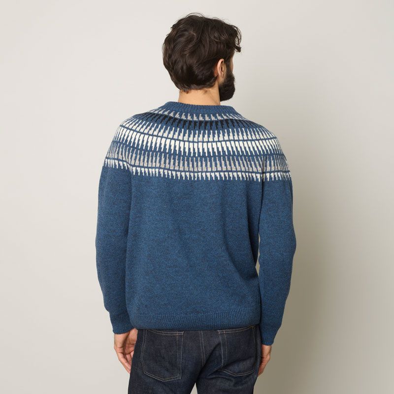 Rauma - Spiret herre rundfelt genser - Blå melert