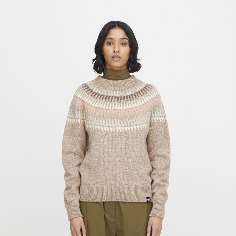 Rauma - Spiret dame rundfelt genser - Lys beige/rosa 