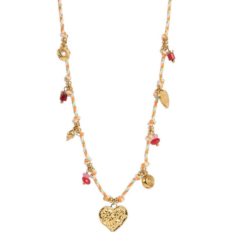 A&C - Happy Life kort kjede med charms pink
