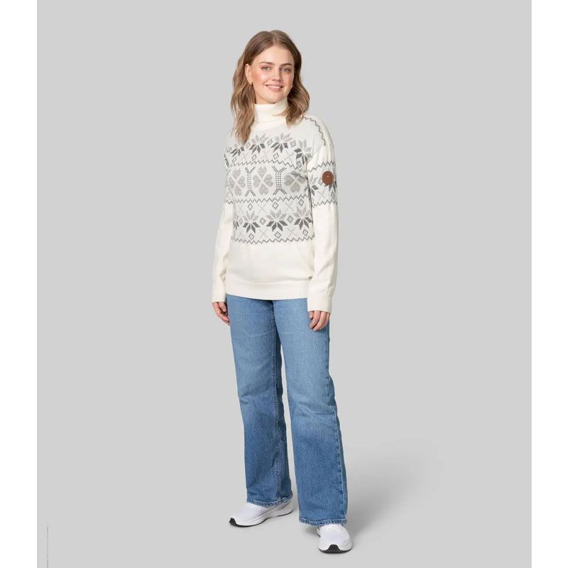 Scand. Ex. - Strikket genser med rullekrage dame - Snøhvit/grå melert