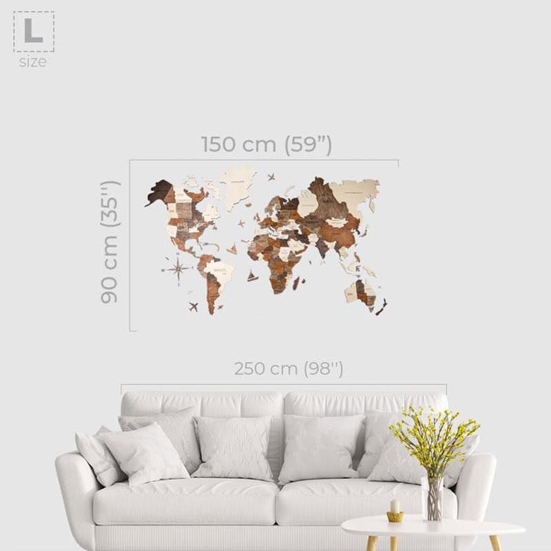 Enjoy The Wood - 3D Wood World Map Prime - Multicolor Basic L