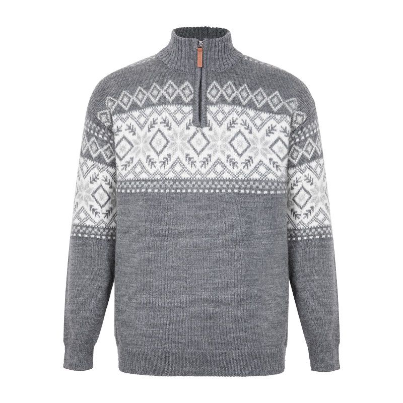 Scand. Ex. - Strikket genser half zip unisex - Grå melange/snøhvit