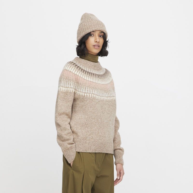 Rauma - Spiret dame rundfelt genser - Lys beige/rosa 